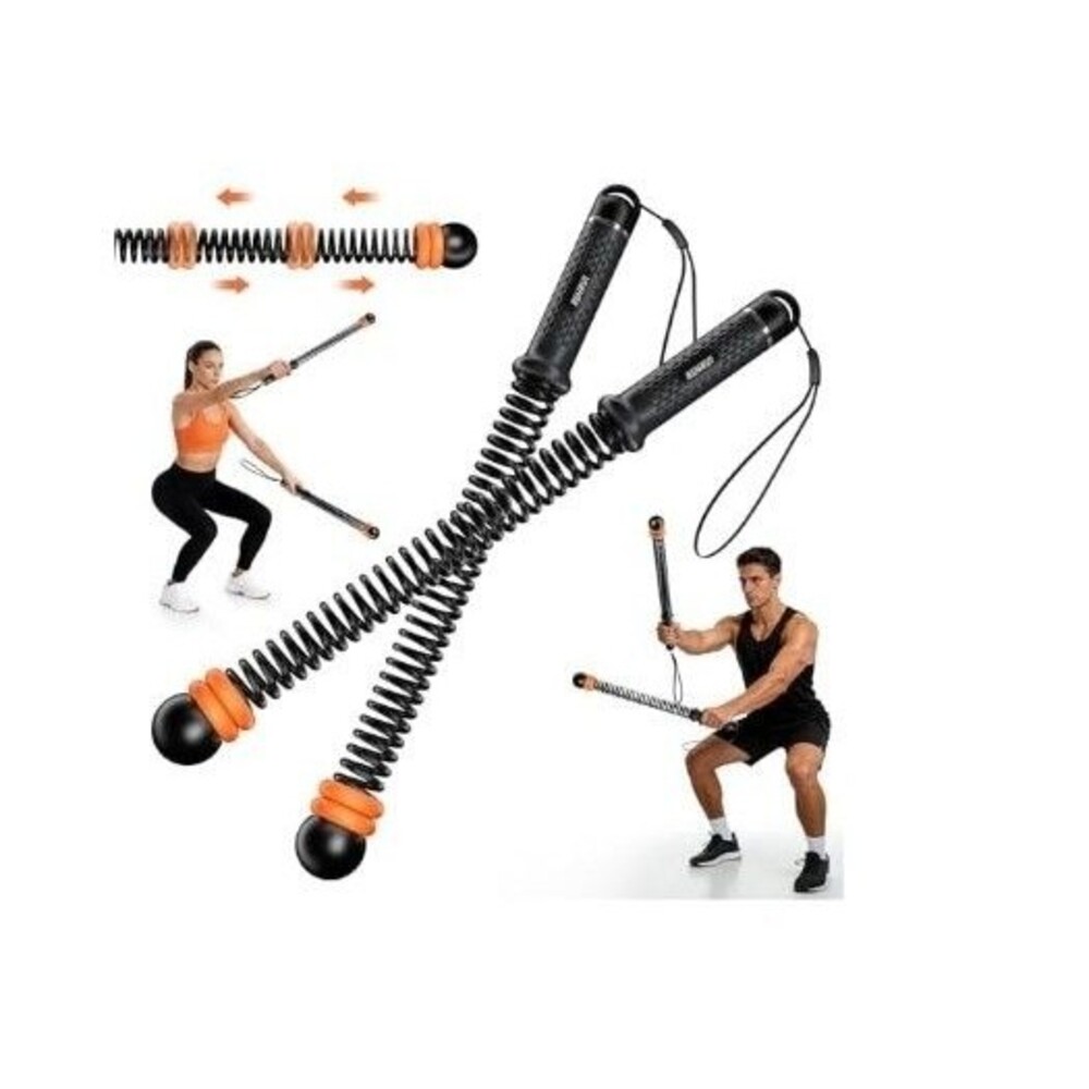 Cordless Battle Rope Workout Bars • Spring Resistance Training Fitness Set